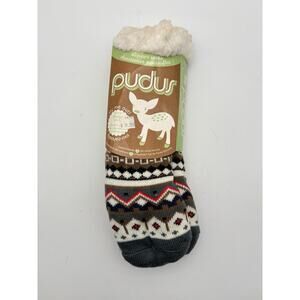 Pudus Women’s Slipper Socks Sherpa Lined Gray Black White New Adults One Size